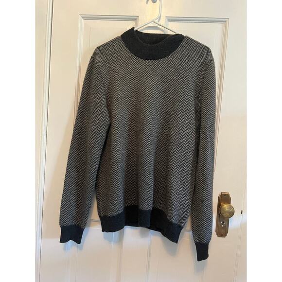 Tasso Elba 100% Cashmere Sweater Men's M Herringbone Retro Zig Crew Neck - Picture 1 of 9